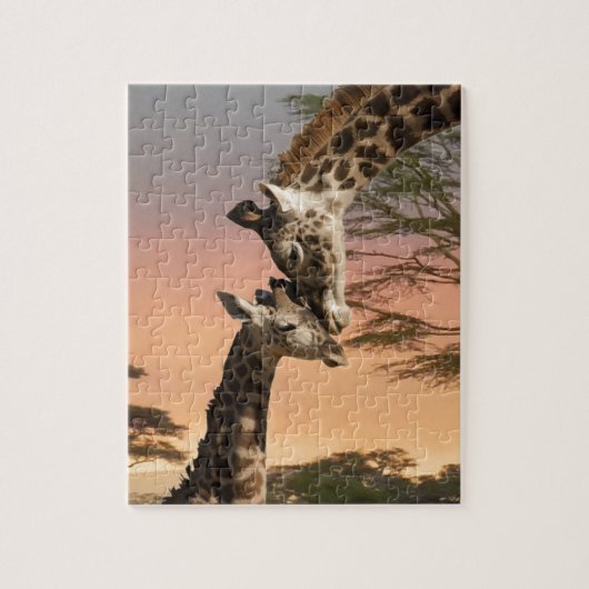 Giraffes begroeten elkaar legpuzzel (Verticaal)