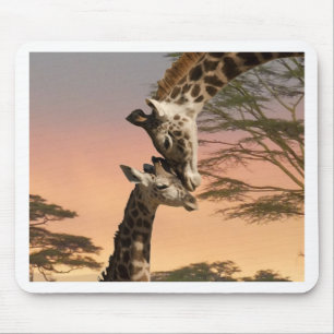 Giraffes begroeten elkaar muismat