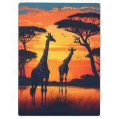 Giraffes bij de Watering Hole bij zonsondergang Klembord (Achterkant)