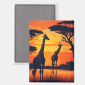 Giraffes bij de Watering Hole bij zonsondergang Magneet (Voorkant / Achterkant)