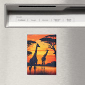 Giraffes bij de Watering Hole bij zonsondergang Magneet (Insitu (Vaatwasser))