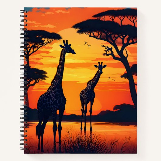 Giraffes bij de Watering Hole bij zonsondergang Notitieboek (Voorkant)