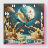 Giraffes bij een maanverlichte rivier vierkante klok (Voorkant)