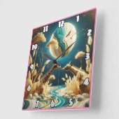 Giraffes bij een maanverlichte rivier vierkante klok (Hoek)