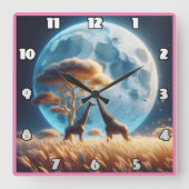 Giraffes bij volle maan in Afrika Vierkante Klok (Voorkant)