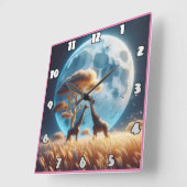 Giraffes bij volle maan in Afrika Vierkante Klok (Hoek)