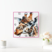 Giraffes bij zonsondergang in de savanne vierkante klok (Huis)