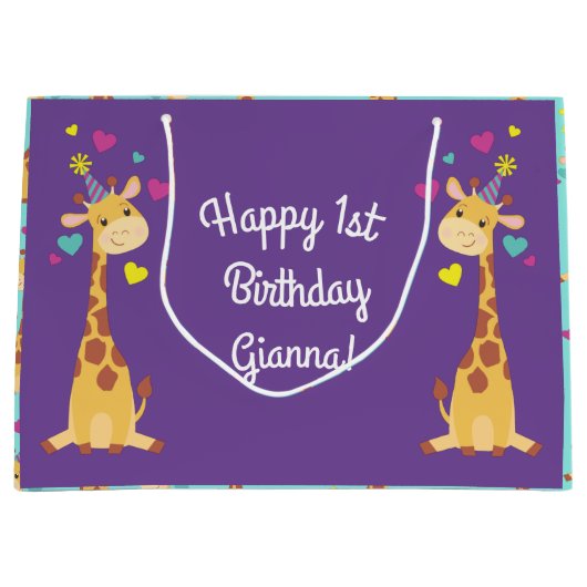 Giraffes - Birthday Party Cute Groot Cadeauzakje (Voorkant)