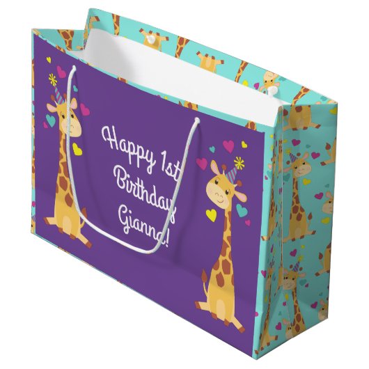 Giraffes - Birthday Party Cute Groot Cadeauzakje (Voorkant Gekanteld)