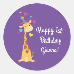Giraffes - Birthday Party Cute Ronde Sticker