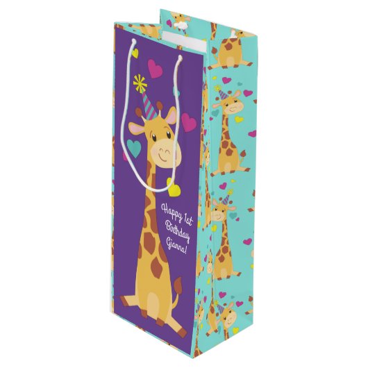 Giraffes - Birthday Party Cute Wijn Cadeautas (Voorkant Gekanteld)