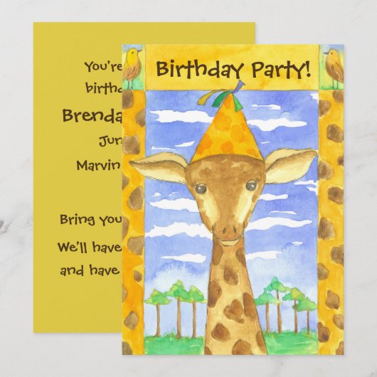 Giraffes - Birthday Party Invitation Kaart (Voorkant / Achterkant)