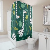 Giraffes, bladeren, met de hand getrokken achtergr douchegordijn (In situ)