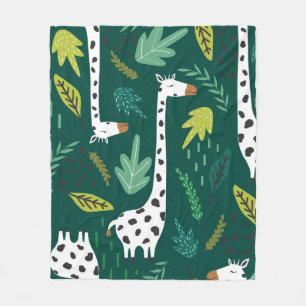 Giraffes, bladeren, met de hand getrokken achtergr fleece deken