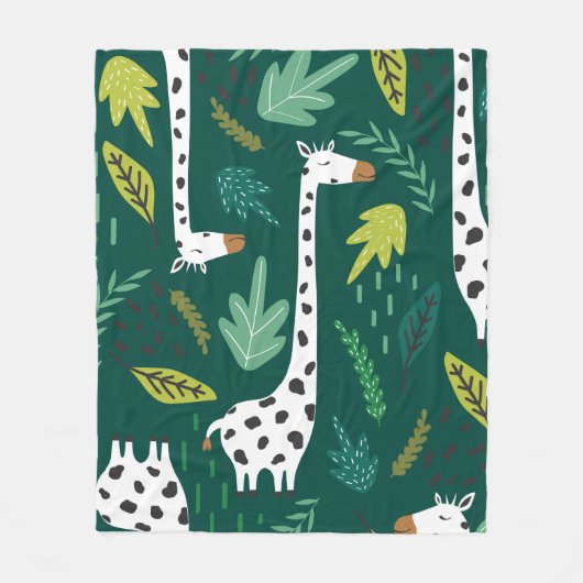 Giraffes, bladeren, met de hand getrokken achtergr fleece deken (Voorkant)