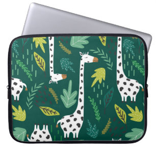 Giraffes, bladeren, met de hand getrokken achtergr laptop sleeve