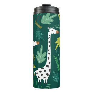 Giraffes, bladeren, met de hand getrokken achtergr thermosbeker
