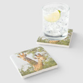 Giraffes die boven vegetatie zitten stenen onderzetter (Zijkant)