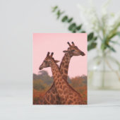 Giraffes die in Mopani bomen staan met roze lucht Briefkaart (Staand voorkant)