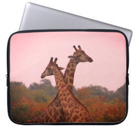 Giraffes die in Mopani bomen staan met roze lucht Laptop Sleeve