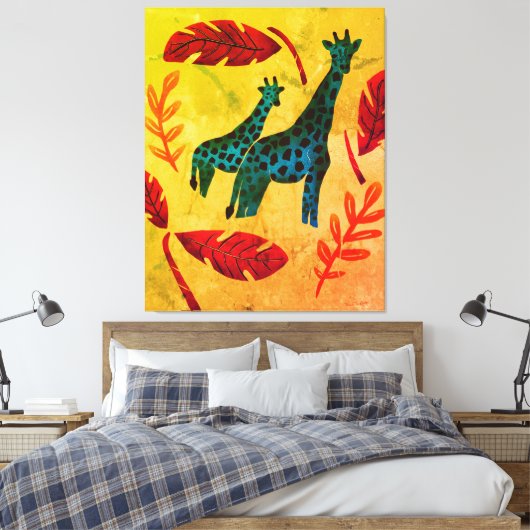 Giraffes die op reis zijn met kunst canvas afdruk (Insitu (Slaapkamer))
