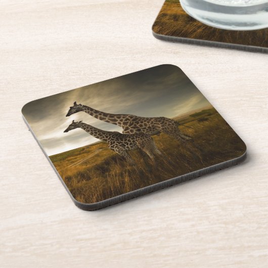 Giraffes en landschap bier onderzetter (Linkerzijde)