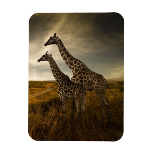Giraffes en landschap magneet (Verticaal)