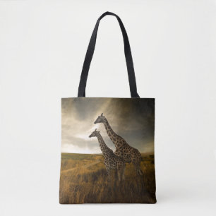 Giraffes en landschap tote bag