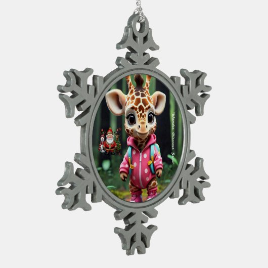 Giraffe's Forest Adventure Tin Sneeuwvlok Ornament (Links)