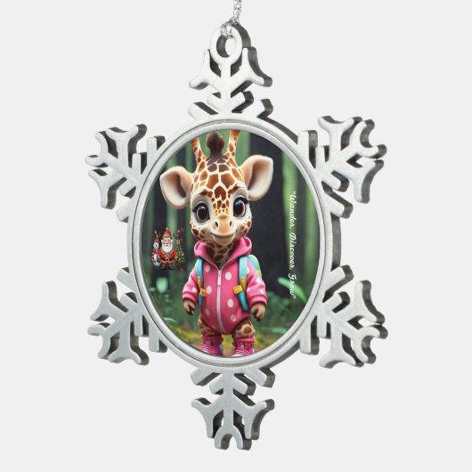 Giraffe's Forest Adventure Tin Sneeuwvlok Ornament (Rechts)