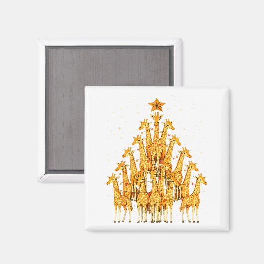 Giraffes Forming Christmas Tree Lights Star Safari Magneet (Voorkant / Achterkant)