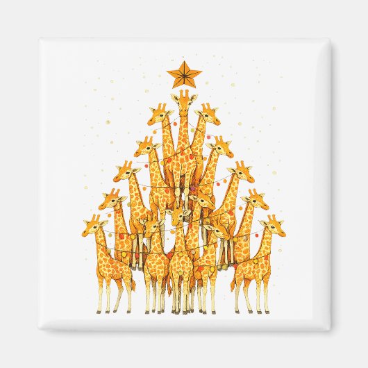 Giraffes Forming Christmas Tree Lights Star Safari Magneet (Voorkant)