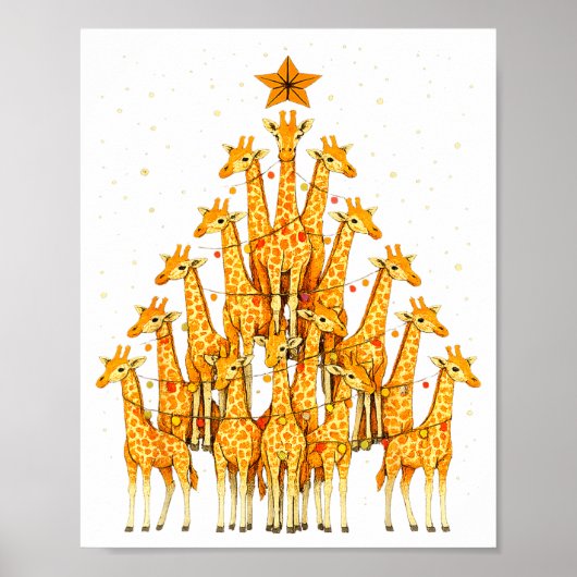 Giraffes Forming Christmas Tree Lights Star Safari Poster (Voorkant)