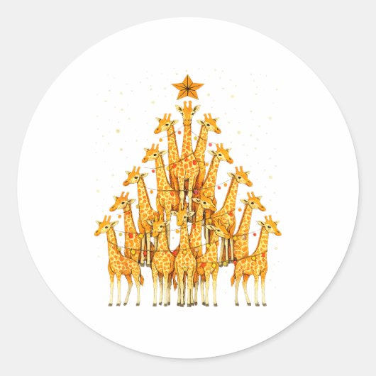 Giraffes Forming Christmas Tree Lights Star Safari Ronde Sticker (Voorkant)
