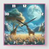 Giraffes grazen onder het maanlicht van Afrika Vierkante Klok (Voorkant)