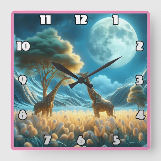 Giraffes grazen onder het maanlicht van Afrika Vierkante Klok (Voorkant)