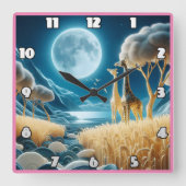 Giraffes grazen onder volle maan in Afrika Vierkante Klok (Voorkant)