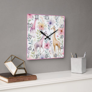 Giraffes grazen tussen kleurrijke bladeren in Afri Vierkante Klok