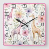 Giraffes grazen tussen kleurrijke bladeren in Afri Vierkante Klok (Voorkant)