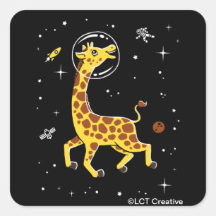 Giraffes in de ruimte vierkante sticker