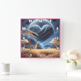 Giraffes in een kosmisch landschap vierkante klok