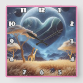 Giraffes in een kosmisch landschap vierkante klok (Voorkant)