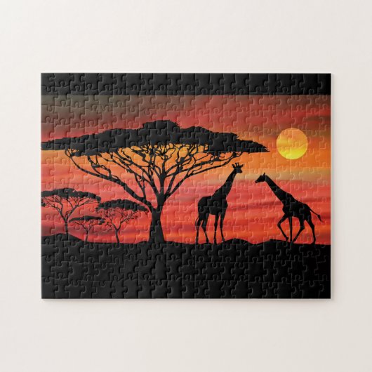 Giraffes in een Serengeti Sunset Legpuzzel (Horizontaal)
