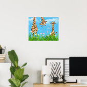 Giraffes in gras met wolken poster (Thuiskantoor)