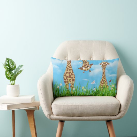 Giraffes in Grass met Clouds Lumbar Pillow Kussen (Stoel)