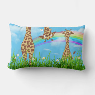 Giraffes in Grass met Rainbow Lumbar Kussen