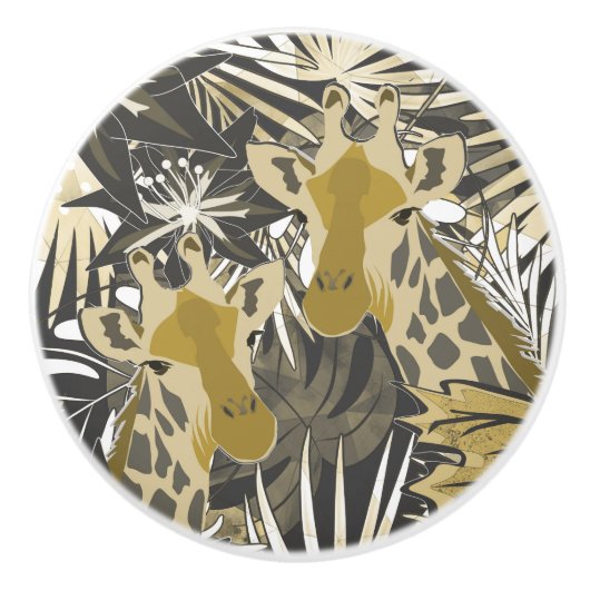 Giraffes in het nachtbos. keramische knop (Voorkant)