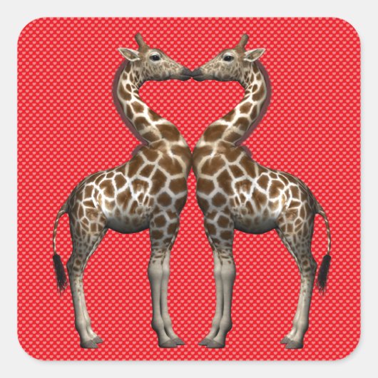 Giraffes in liefde vierkante sticker (Voorkant)
