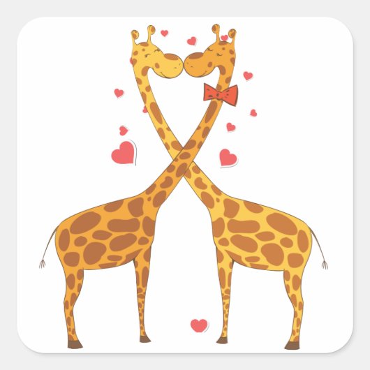 Giraffes in liefde vierkante sticker (Voorkant)