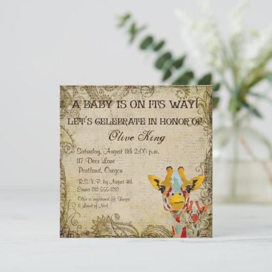 Giraffes in Shabby Baby shower Kaart (Staand voorkant)